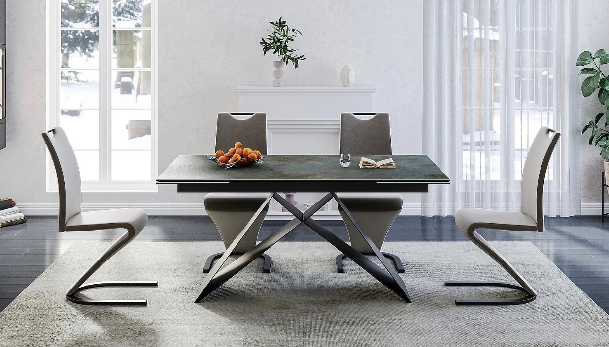 Стол обеденный SIGNAL WESTIN Ceramic Ossido Verde бирюзовый/черный мат 160-240/90